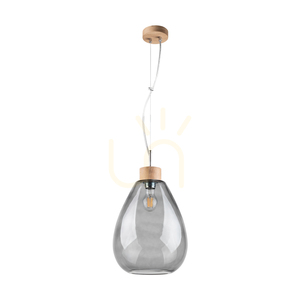 Závesné svietidlo Piro, 1xE27, Max. 60 W, olejovaný dub / priehľadný PVC kábel / tienidlo z dymového skla, Ø 25 cm small 0