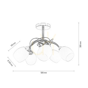 Stropné svietidlo Pisa, 5xE27, Max. 60 W, chrómový kov / biely sklenený tienidlo, Ø 58 cm small 3