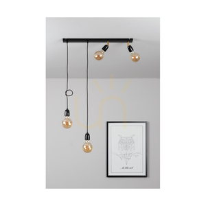 Závesné svietidlo Porcia, 4xE27, Max. 25 W, čierno-zlatý kov / čierny opletený kábel / čierna keramika, 75 cm small 4