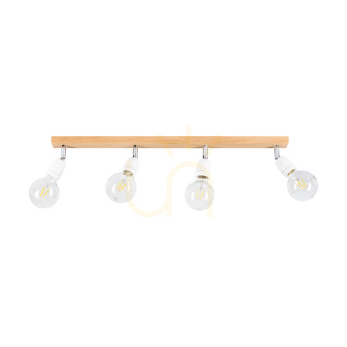 Skontrolujte Stropné svietidlo Porcia Wood, 4xE27, Max. 25 W, olejovaný dub/chrómovaný kov/biela keramika, 75 cm