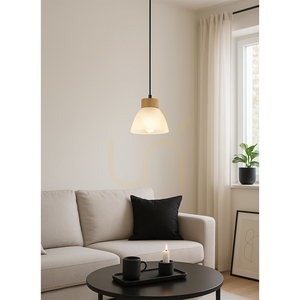 Závesné svietidlo Praha, 1xE14, Max. 40 W, olejovaný dub / čierny kov / čierny PVC kábel / biele sklenené tienidlo, Ø 14 cm small 1