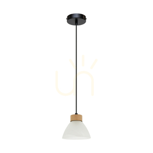 Závesné svietidlo Praha, 1xE14, Max. 40 W, olejovaný dub / čierny kov / čierny PVC kábel / biele sklenené tienidlo, Ø 14 cm small 0
