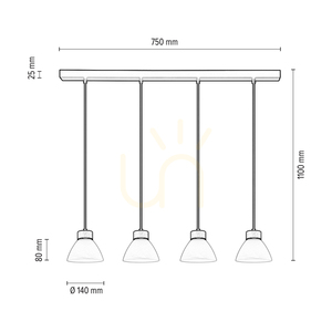 Závesné svietidlo Prahas 4xE14 Max. 40 W, olejovaný dub / čierny kov / čierny PVC kábel / biele sklenené tienidlo, 75 cm small 2