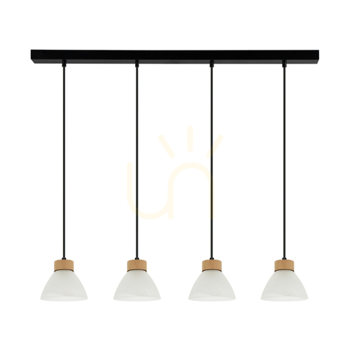 Skontrolujte Závesné svietidlo Prahas 4xE14 Max. 40 W, olejovaný dub / čierny kov / čierny PVC kábel / biele sklenené tienidlo, 75 cm