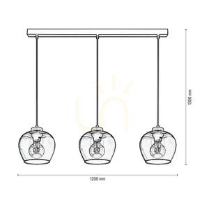 Závesné svietidlo Praia, 3xE27, Max. 60 W, olejovaný dub / čierny kov / čierny PVC kábel / tienidlo z dymového skla, 120 cm small 2