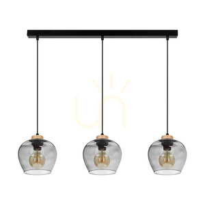 Závesné svietidlo Praia, 3xE27, Max. 60 W, olejovaný dub / čierny kov / čierny PVC kábel / tienidlo z dymového skla, 120 cm small 0