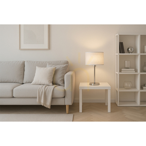 Stolná lampa Prata, 1xE27, Max. 40 W, chrómovaný kov / priehľadný PVC kábel / strieborné tienidlo, Ø 25 cm small 5