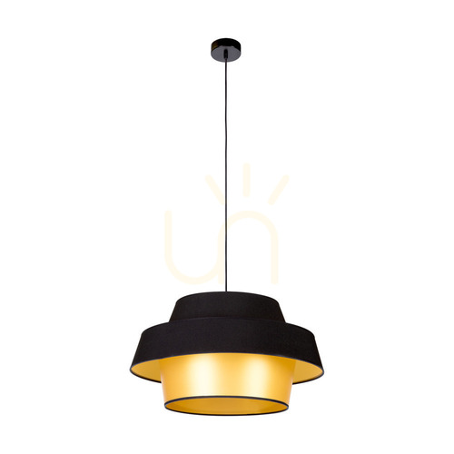 Skontrolujte Závesné svietidlo „Preto Gold“, 1xE27, Max. 60 W, čierny kov / čierny opletený kábel / čierno-zlatý tienidlo, Ø 55 cm