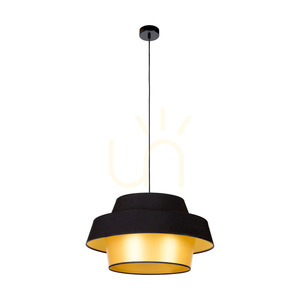Závesné svietidlo „Preto Gold“, 1xE27, Max. 60 W, čierny kov / čierny opletený kábel / čierno-zlatý tienidlo, Ø 55 cm small 0