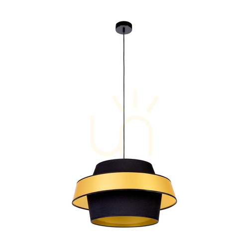 Skontrolujte Závesné svietidlo „Preto Gold“, 1xE27, Max. 60 W, čierny kov / čierny opletený kábel / čierno-zlatý tienidlo, Ø 55 cm