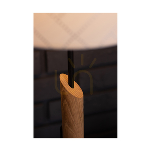 Stolná lampa Punto, 1xE27, Max. 60 W, olejovaný dub / čierny kov / čierny opletený kábel / viacfarebný tienidlo v štýle tapety, Ø 27 cm small 2