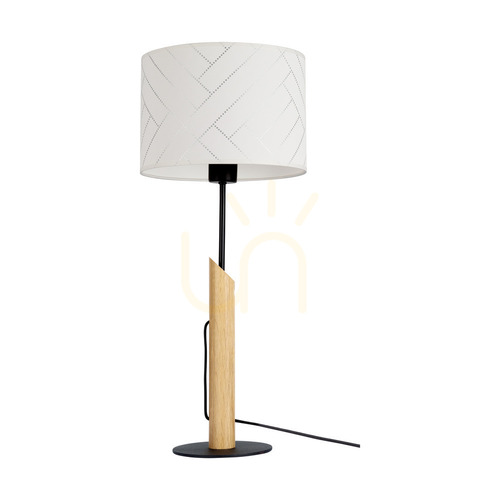 Skontrolujte Stolná lampa Punto, 1xE27, Max. 60 W, olejovaný dub / čierny kov / čierny opletený kábel / viacfarebný tienidlo v štýle tapety, Ø 27 cm