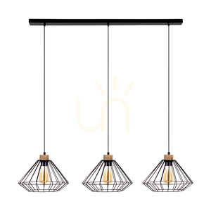 Závesné svietidlo Raquelle, 3xE27, Max. 60 W, olejovaný dub / čierny kov / čierny PVC kábel / čierny kovový tienidlo, 117 cm small 0