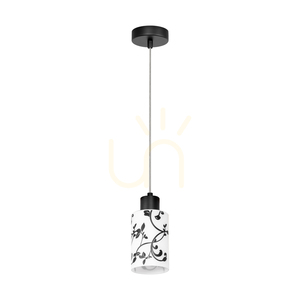 Závesné svietidlo Ravio, 1xE27, Max. 60 W, čierny kov / priehľadný PVC kábel / bielo-čierny sklenený tienidlo, Ø 9,5 cm small 0