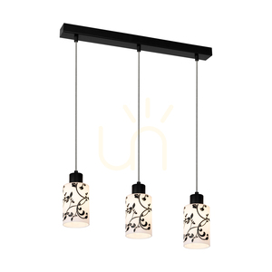 Závesné svietidlo Ravio, 3xE27, Max. 60 W, čierny kov / priehľadný PVC kábel / bielo-čierny sklenený tienidlo, 55 cm small 1