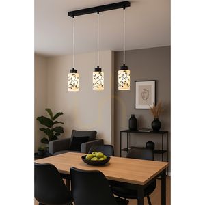 Závesné svietidlo Ravio, 3xE27, Max. 60 W, čierny kov / priehľadný PVC kábel / bielo-čierny sklenený tienidlo, 55 cm small 2