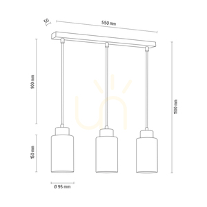 Závesné svietidlo Ravio, 3xE27, Max. 60 W, čierny kov / priehľadný PVC kábel / bielo-čierny sklenený tienidlo, 55 cm small 3