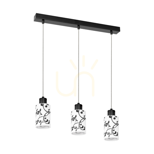 Skontrolujte Závesné svietidlo Ravio, 3xE27, Max. 60 W, čierny kov / priehľadný PVC kábel / bielo-čierny sklenený tienidlo, 55 cm