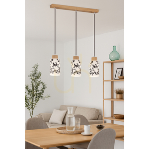 Závesné svietidlo Ravio, 3xE27, Max. 60 W, breza/čierna, PVC kábel, biely a čierny sklenený tienidlo, 54 cm small 1