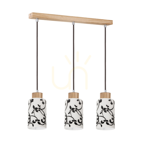 Skontrolujte Závesné svietidlo Ravio, 3xE27, Max. 60 W, breza/čierna, PVC kábel, biely a čierny sklenený tienidlo, 54 cm