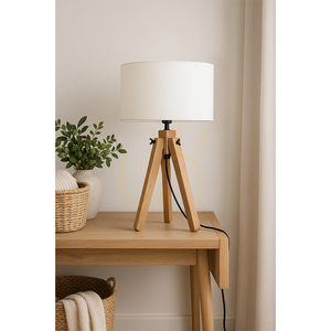 Stolná lampa Rune, 1xE27, Max. 40 W, olejovaný dub / čierny PVC kábel / biele tienidlo, Ø 30 cm small 1