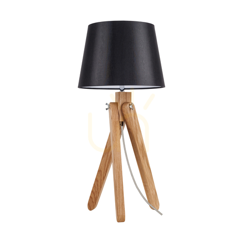 Skontrolujte Stolná lampa Rune, 1xE27, Max. 40 W, olejovaný dub / priehľadný PVC kábel / čierne tienidlo, Ø 30 cm