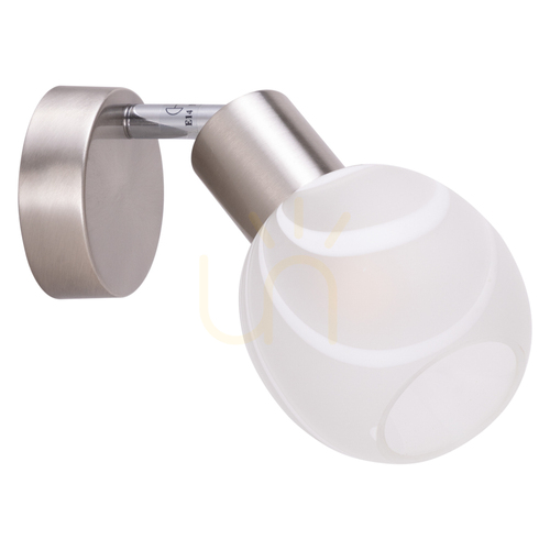 Skontrolujte Nástenná lampa Sara 1xE14 Max. 40 W, saténový kov / biely sklenený tienidlo, 22 cm