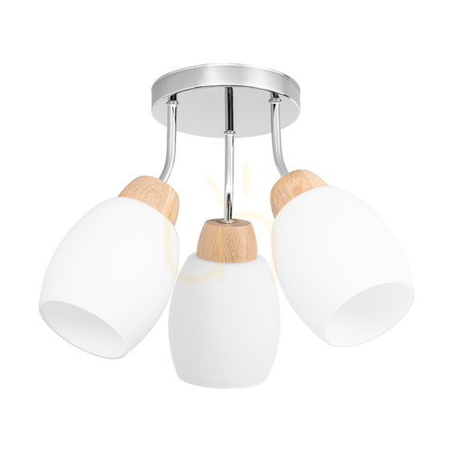 Skontrolujte Stropné svietidlo Skaja, 3xE27, Max. 40 W, olejovaný dub / chrómový kov / biely sklenený tienidlo, Ø 38 cm