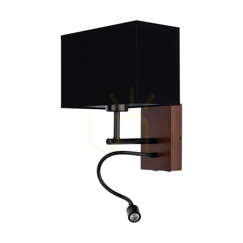 Skontrolujte Nástenné svietidlo Sonar 1xE27 Max. 25 W, obsahuje 1x LED 4000 K 2,5 W, bukové a orechové drevo / čierny kov / čierny tienidlo 22 cm