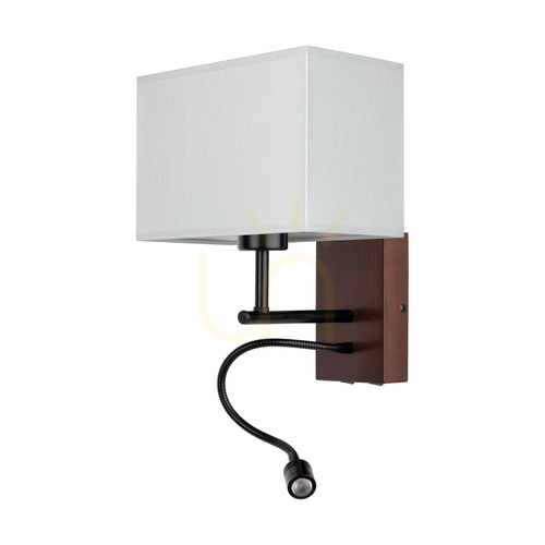 Skontrolujte Nástenné svietidlo Sonar 1xE27 Max. 25 W, obsahuje 1x LED 4000 K 2,5 W, bukové a orechové drevo / čierny kov / sivý tienidlo 22 cm