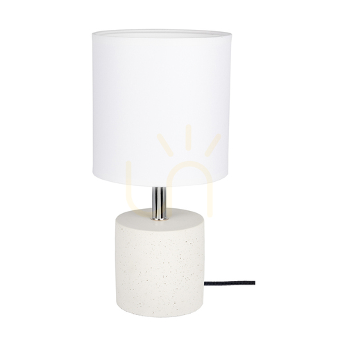 Skontrolujte Robustná stolná lampa, 1xE27, Max. 25 W, biely betón / čierny PVC kábel / biele tienidlo, Ø 15 cm