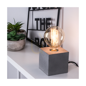 Robustná štvorcová stolná lampa, 1xE27, Max. 25 W, betónovo šedá/čierna, 10 cm PVC kábel small 1