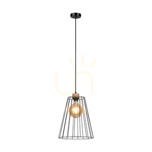Závesné svietidlo Swan 1xE27 Max. 60 W, olejovaný dub / čierny kov / čierny PVC kábel / čierny kovový tienidlo Ø 30 cm small 1