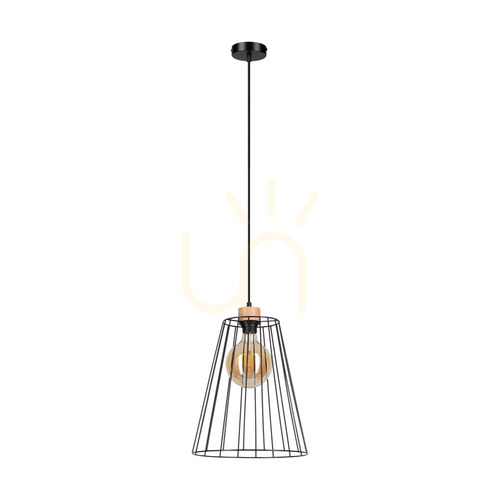Skontrolujte Závesné svietidlo Swan 1xE27 Max. 60 W, olejovaný dub / čierny kov / čierny PVC kábel / čierny kovový tienidlo Ø 30 cm