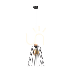 Závesné svietidlo Swan 1xE27 Max. 60 W, olejovaný dub / čierny kov / čierny PVC kábel / čierny kovový tienidlo Ø 30 cm small 0