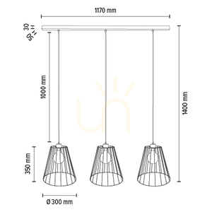 Závesné svietidlo Swan, 3xE27, Max. 60 W, olejovaný dub / čierny kov / čierny PVC kábel / čierny kovový tienidlo, 117 cm small 2