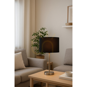 Stolná lampa Tamara, 1xE27, Max. 40 W, saténový kov / priehľadný PVC kábel / čierne tienidlo, Ø 25 cm small 1