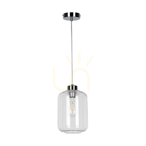 Skontrolujte Závesné svietidlo Tarro, 1xE27, Max. 60 W, chrómovaný kov / priehľadný PVC kábel / priehľadný sklenený tienidlo, Ø 17 cm