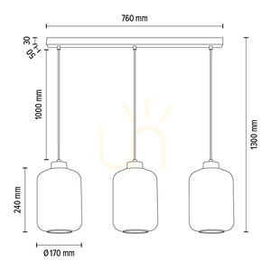 Závesné svietidlo Tarro, 3xE27, Max. 60 W, chrómovaný kov / priehľadný PVC kábel / priehľadný sklenený tienidlo, 76 cm small 3