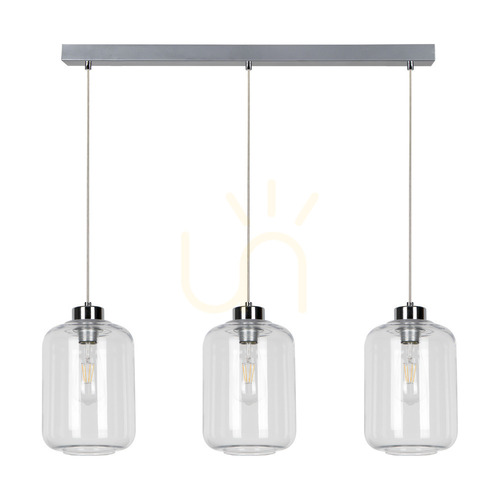 Skontrolujte Závesné svietidlo Tarro, 3xE27, Max. 60 W, chrómovaný kov / priehľadný PVC kábel / priehľadný sklenený tienidlo, 76 cm
