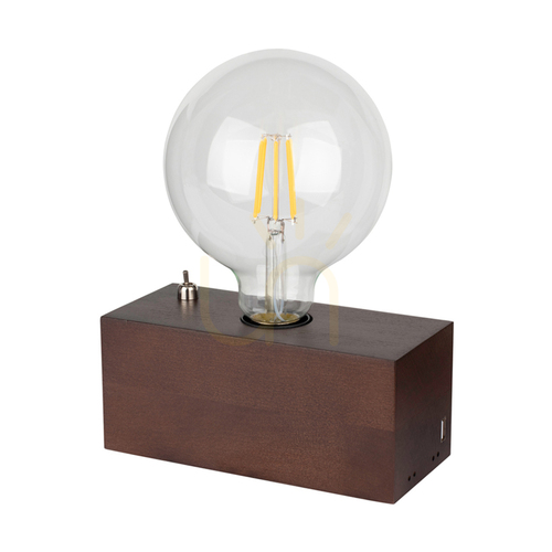 Skontrolujte Stolná lampa Theo, 1xE27, Max. 25 W, bukové a orechové drevo, čierny PVC kábel s integrovanou USB nabíjačkou, 18 cm