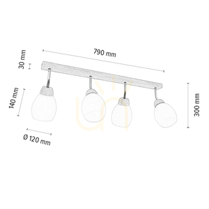 Stropné svietidlo Tilia, 4xE27, Max. 60 W, olejovaný dub / chrómový kov / biely sklenený tienidlo, 78 cm small 2