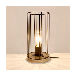 Stolná lampa Timeo 1xE27 Max. 25 W, olejovaný dub / čierny kov / čierny PVC kábel / čierny kovový tienidlo Ø 15 cm small 2
