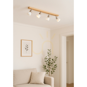 Stropné svietidlo Timon, 4xE14, Max. 40 W, olejovaný dub / saténový kov / biely sklenený tienidlo, 85 cm small 1