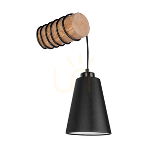 Nástenné svietidlo Trabo Carlos, 1xE27, Max. 25 W, borovica s hnedým náterom / čierny PVC kábel / čierne tienidlo, 27,5 cm small 2