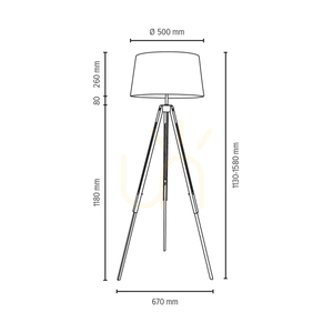 Stojacie svietidlo s trojnožkou, 1xE27, Max. 60 W, bukové a orechové drevo, priehľadný PVC kábel, čierne tienidlo, 67 cm small 2