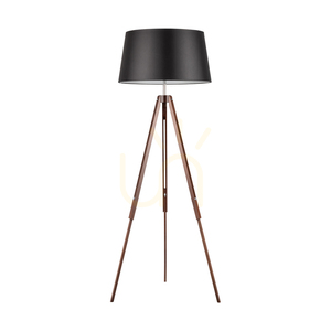 Stojacie svietidlo s trojnožkou, 1xE27, Max. 60 W, bukové a orechové drevo, priehľadný PVC kábel, čierne tienidlo, 67 cm small 0
