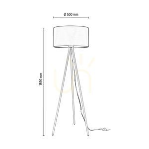 Stojacie svietidlo s trojnožkou, 1xE27, Max. 40 W, biely kov / priehľadný PVC kábel / čierne tienidlo, Ø 50 cm small 2