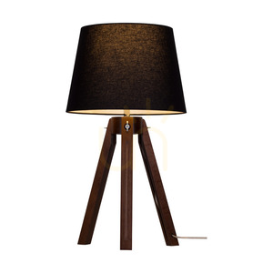 Stolná lampa na trojnožke, 1xE27, Max. 40 W, bukové a orechové drevo / priehľadný PVC kábel / čierne tienidlo, Ø 30 cm small 1