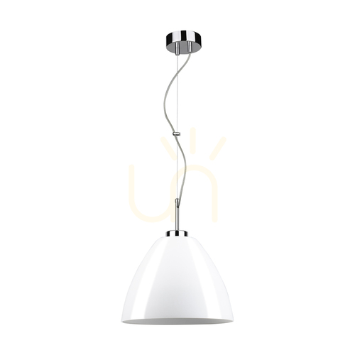 Skontrolujte Závesné svietidlo Tumulo, 1xE27, Max. 60 W, chrómovaný kov / priehľadný PVC kábel / biele sklenené tienidlo, Ø 28,5 cm